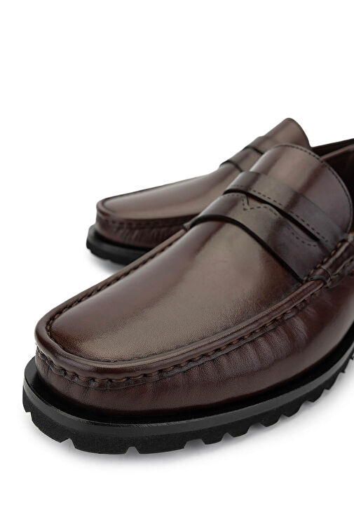 Tamer Tanca Erkek Hakiki Deri Kahverengi Deri Loafer Ayakkabı - Görsel 4