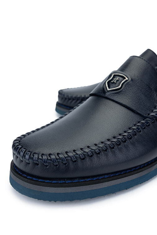 Tamer Tanca Erkek Hakiki Deri Lacivert Loafer Ayakkabı - Görsel 4