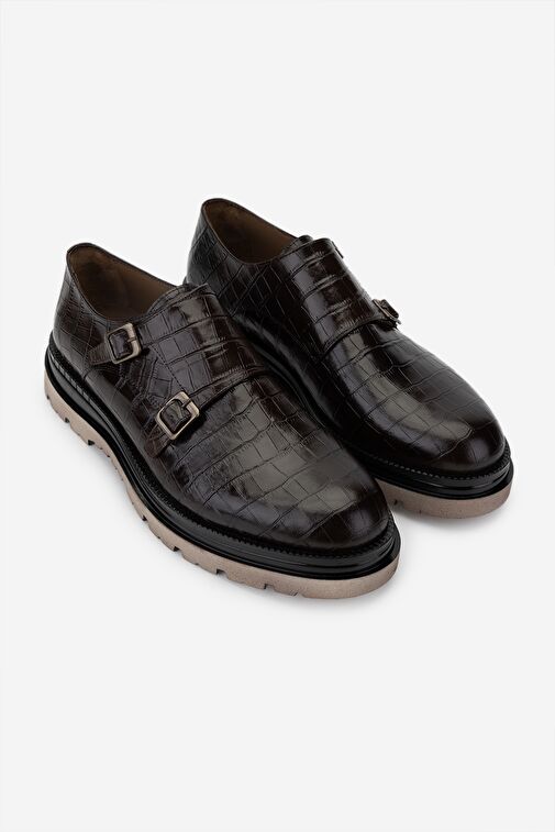 Valmenti Erkek Hakiki Deri Kahverengi Kroko Klasik Ayakkabı - Görsel 3