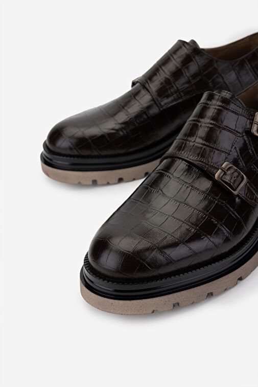 Valmenti Erkek Hakiki Deri Kahverengi Kroko Klasik Ayakkabı - Görsel 4