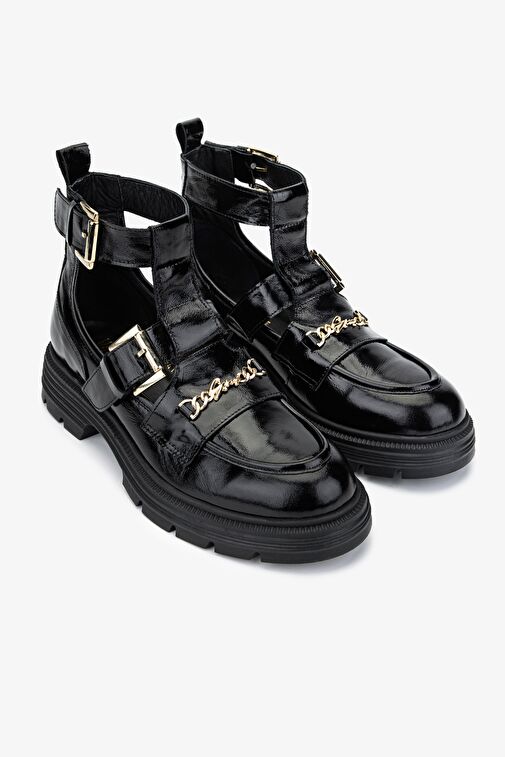 Valmenti Kadın Hakiki Deri Siyah Rugan Casual Bot - Görsel 3