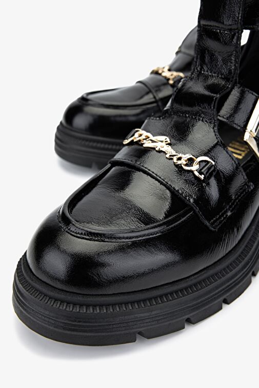 Valmenti Kadın Hakiki Deri Siyah Rugan Casual Bot - Görsel 4