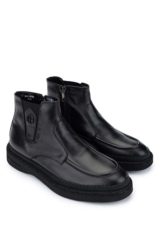 Mario Bruni Erkek Hakiki Deri Siyah Casual Bot - Görsel 3