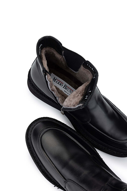 Mario Bruni Erkek Hakiki Deri Siyah Casual Bot - Görsel 7