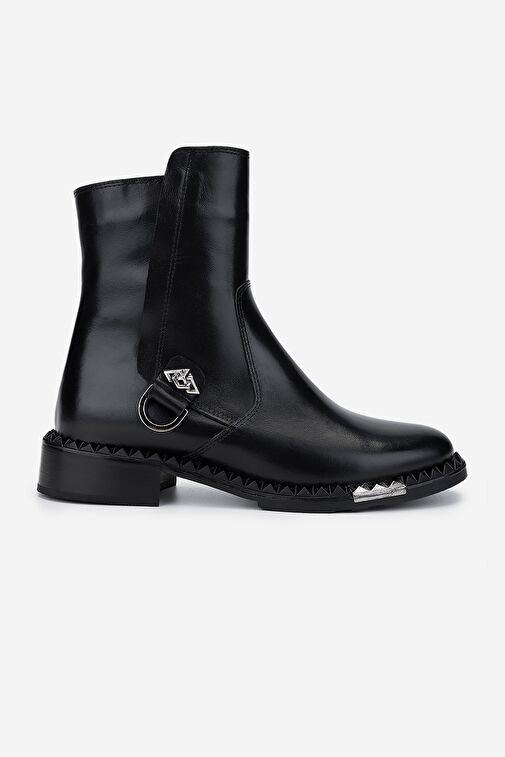 Valmenti Kadın Hakiki Deri Siyah Deri Düz Bot - Görsel 2