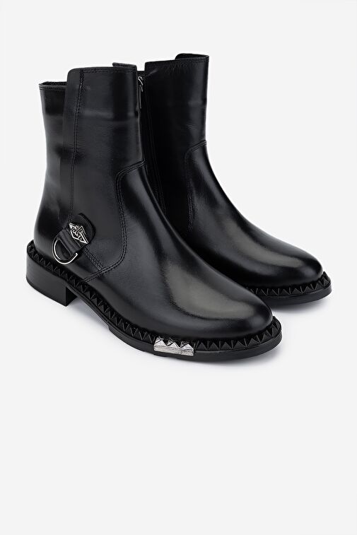 Valmenti Kadın Hakiki Deri Siyah Deri Düz Bot - Görsel 3