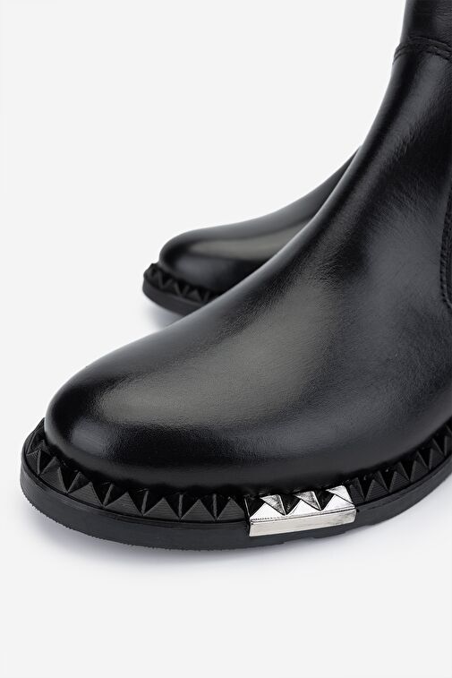 Valmenti Kadın Hakiki Deri Siyah Deri Düz Bot - Görsel 4