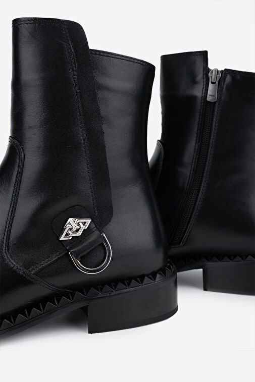 Valmenti Kadın Hakiki Deri Siyah Deri Düz Bot - Görsel 5