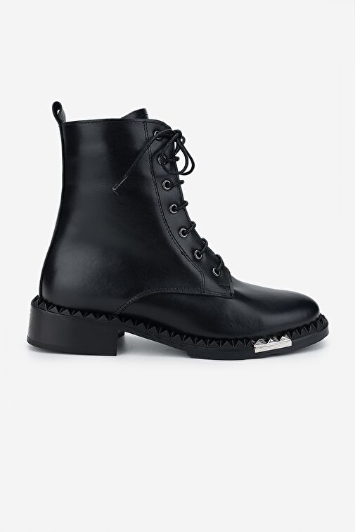 Valmenti Kadın Hakiki Deri Siyah Deri Düz Bot - Görsel 2