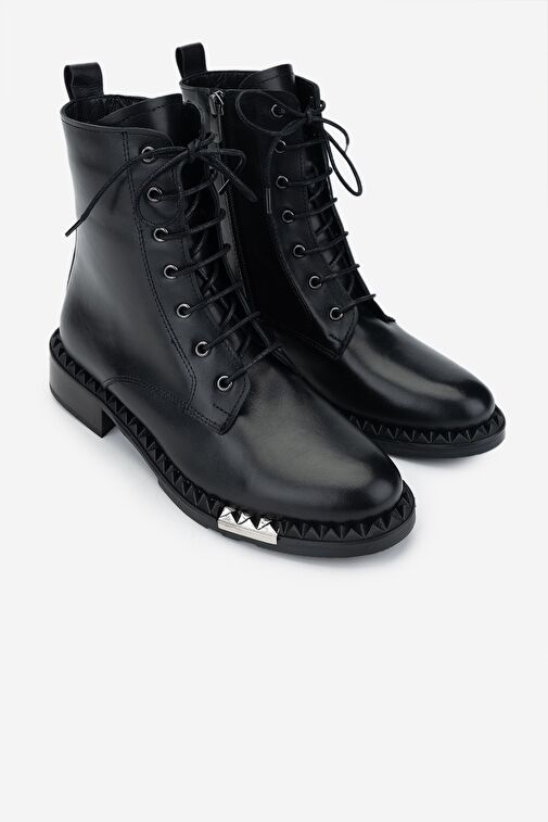 Valmenti Kadın Hakiki Deri Siyah Deri Düz Bot - Görsel 3