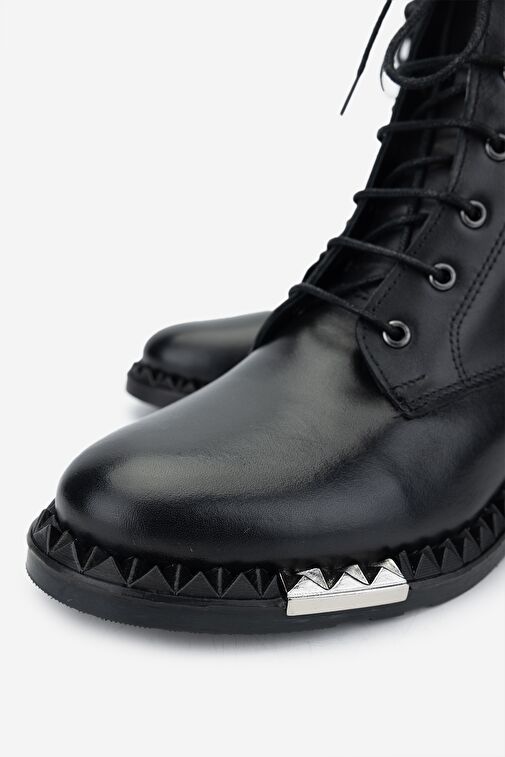 Valmenti Kadın Hakiki Deri Siyah Deri Düz Bot - Görsel 4