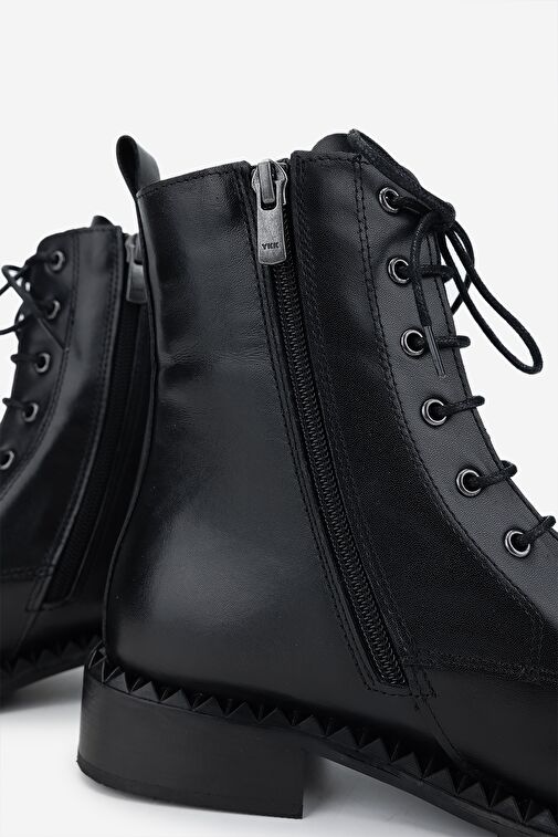 Valmenti Kadın Hakiki Deri Siyah Deri Düz Bot - Görsel 5