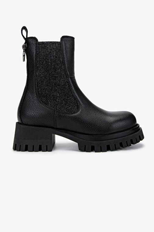 Valmenti Kadın Hakiki Deri Siyah Floter Düz Bot - Görsel 2