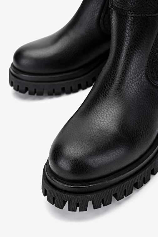 Valmenti Kadın Hakiki Deri Siyah Floter Düz Bot - Görsel 4