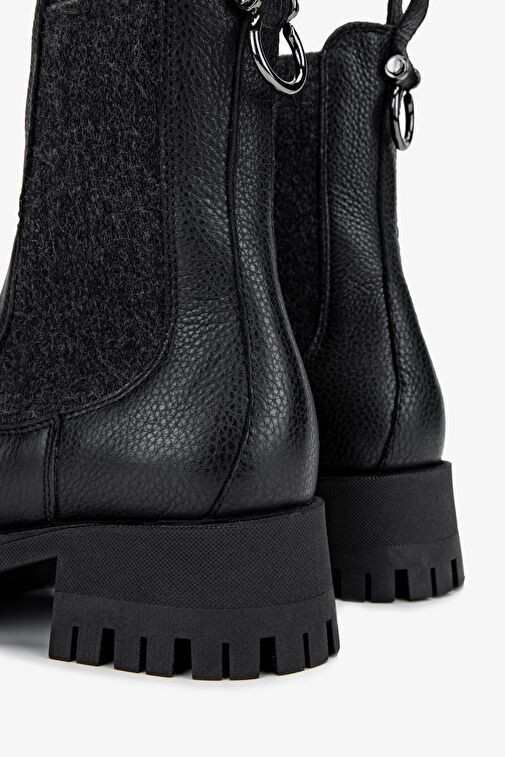 Valmenti Kadın Hakiki Deri Siyah Floter Düz Bot - Görsel 5