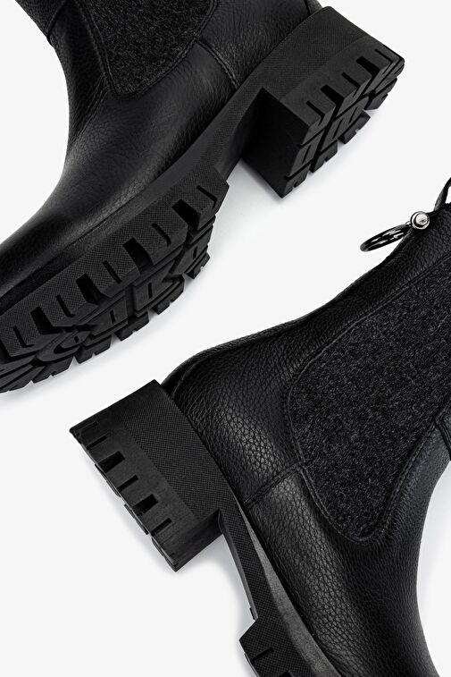 Valmenti Kadın Hakiki Deri Siyah Floter Düz Bot - Görsel 6