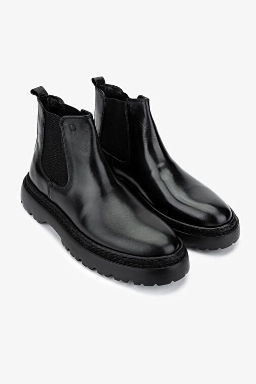 Valmenti Erkek Hakiki Deri Siyah Antik Casual Bot - Görsel 3