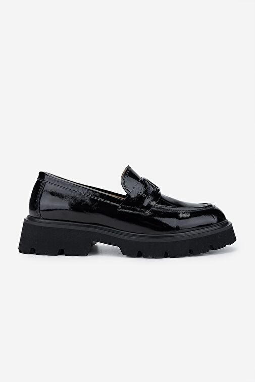 Valmenti Kadın Hakiki Deri Siyah Rugan Loafer Ayakkabı - Görsel 2