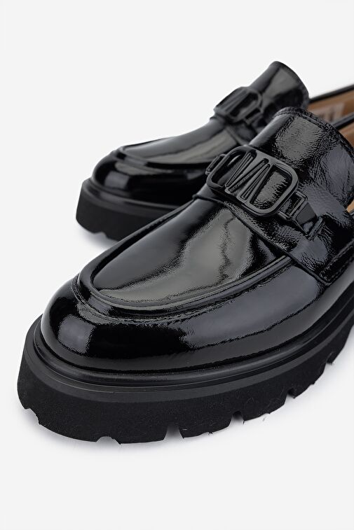 Valmenti Kadın Hakiki Deri Siyah Rugan Loafer Ayakkabı - Görsel 4