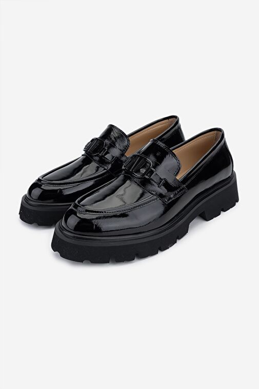 Valmenti Kadın Hakiki Deri Siyah Rugan Loafer Ayakkabı - Görsel 6