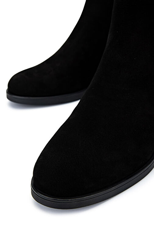 Tamer Tanca Kadın Hakiki Deri Siyah Nubuk Topuklu Bot - Görsel 4