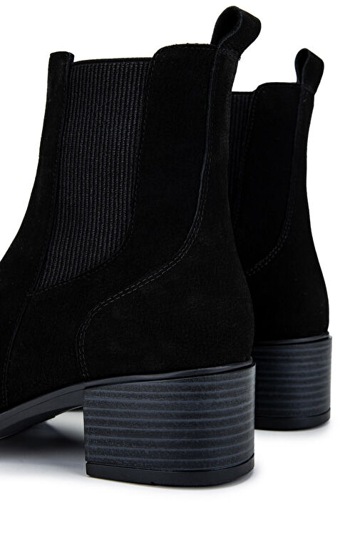 Tamer Tanca Kadın Hakiki Deri Siyah Nubuk Topuklu Bot - Görsel 5