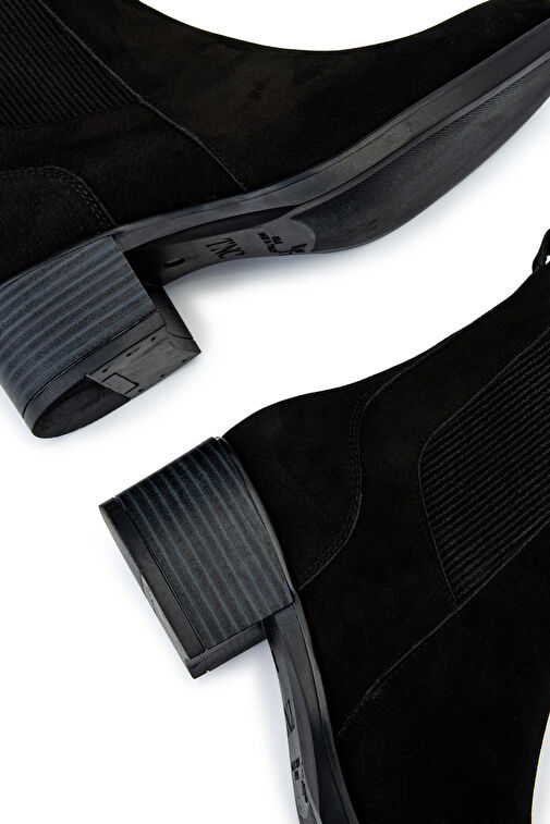 Tamer Tanca Kadın Hakiki Deri Siyah Nubuk Topuklu Bot - Görsel 6