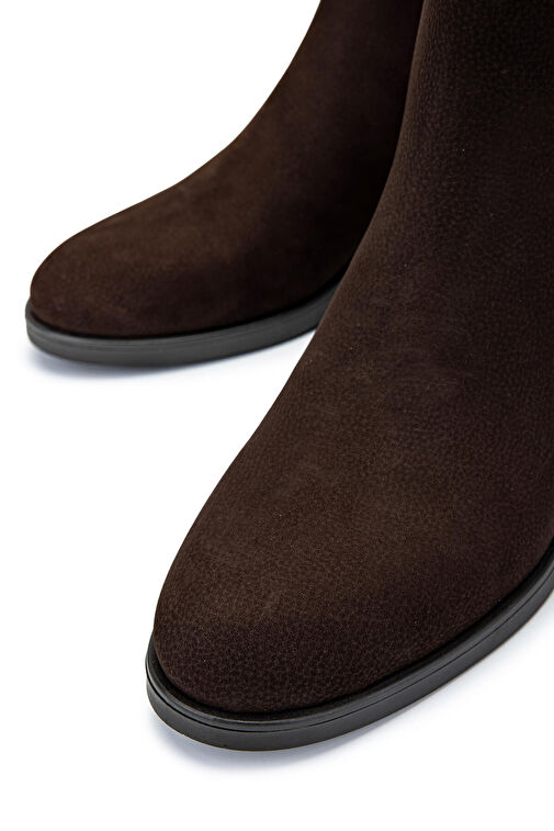 Tamer Tanca Kadın Hakiki Deri Kahverengi Nubuk Topuklu Bot - Görsel 4