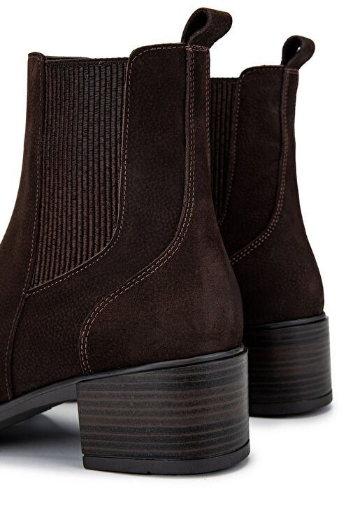 Tamer Tanca Kadın Hakiki Deri Kahverengi Nubuk Topuklu Bot - Görsel 5