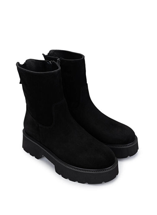 Tamer Tanca Kadın Hakiki Deri Siyah Süet Topuklu Bot - Görsel 3