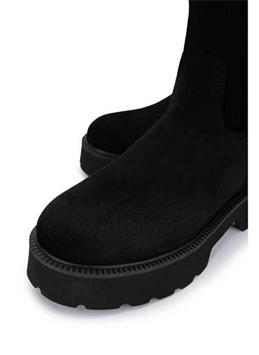 Tamer Tanca Kadın Hakiki Deri Siyah Süet Topuklu Bot - Görsel 4