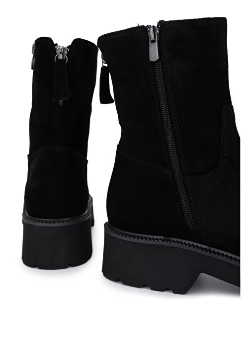 Tamer Tanca Kadın Hakiki Deri Siyah Süet Topuklu Bot - Görsel 5