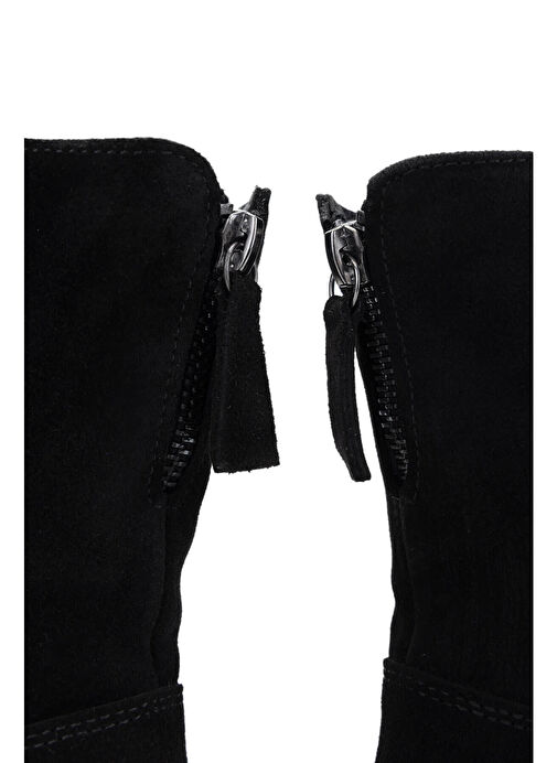 Tamer Tanca Kadın Hakiki Deri Siyah Süet Topuklu Bot - Görsel 6