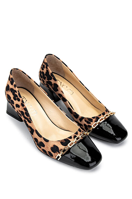 Tamer Tanca Kadın Hakiki Deri Leopar Topuklu Ayakkabı - Görsel 3