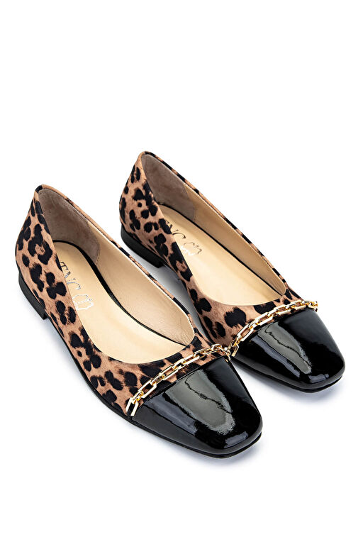 Tamer Tanca Kadın Hakiki Deri Leopar Babet Ayakkabı - Görsel 3