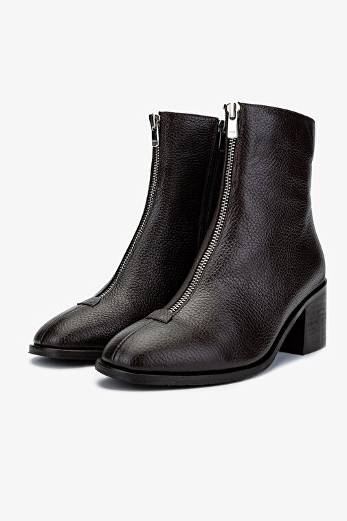 Valmenti Kadın Hakiki Deri Kahverengi Topuklu Bot - Görsel 5