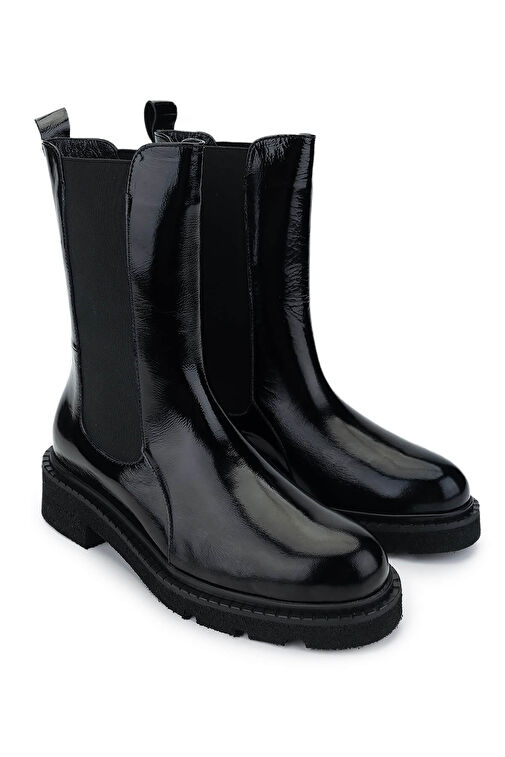 Tamer Tanca Kadın Hakiki Deri Siyah Rugan Casual Bot - Görsel 3