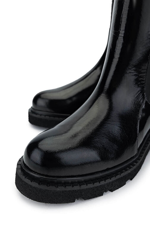 Tamer Tanca Kadın Hakiki Deri Siyah Rugan Casual Bot - Görsel 4