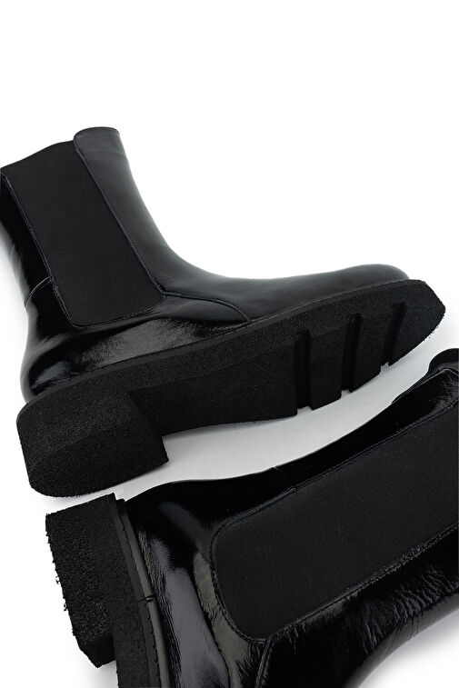 Tamer Tanca Kadın Hakiki Deri Siyah Rugan Casual Bot - Görsel 5