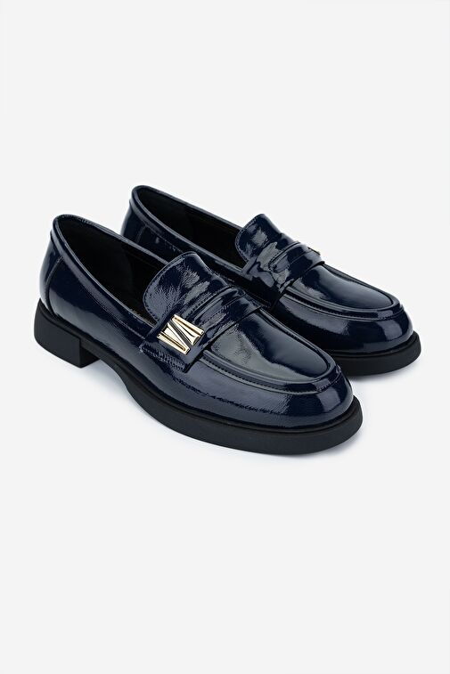 Valmenti Kadın Hakiki Deri Lacivert Loafer Ayakkabı - Görsel 3