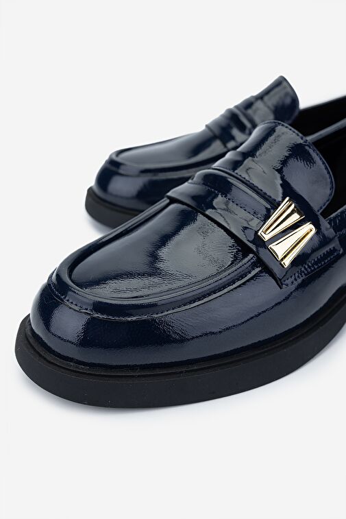 Valmenti Kadın Hakiki Deri Lacivert Loafer Ayakkabı - Görsel 4