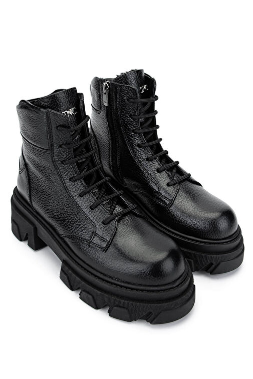 Tamer Tanca Kadın Hakiki Deri Siyah Floter Casual Bot - Görsel 3