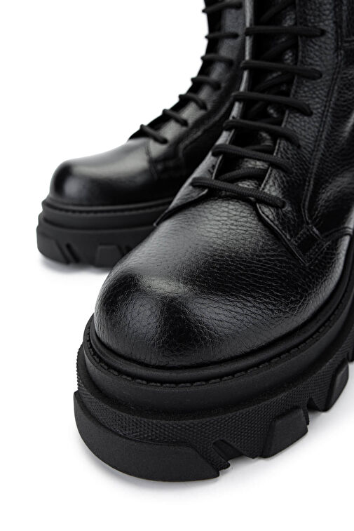 Tamer Tanca Kadın Hakiki Deri Siyah Floter Casual Bot - Görsel 4