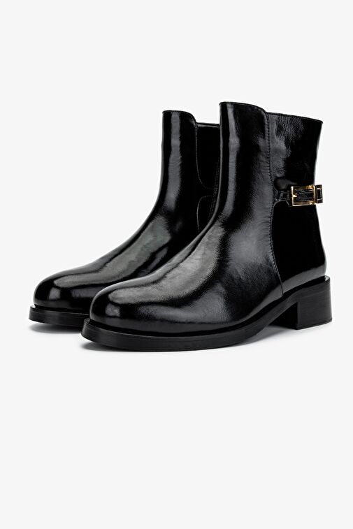 Valmenti Kadın Siyah Rugan Düz Bot - Görsel 5