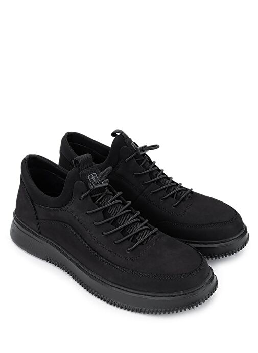 Tamer Tanca Erkek Hakiki Deri Siyah Nubuk Sneakers & Spor Ayakkabı - Görsel 3