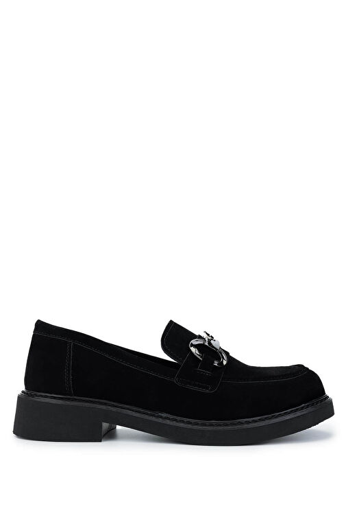 Tamer Tanca Kadın Suni Deri Siyah Süet Loafer Ayakkabı - Görsel 2