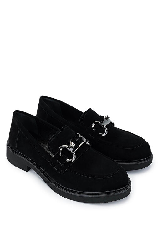 Tamer Tanca Kadın Suni Deri Siyah Süet Loafer Ayakkabı - Görsel 3