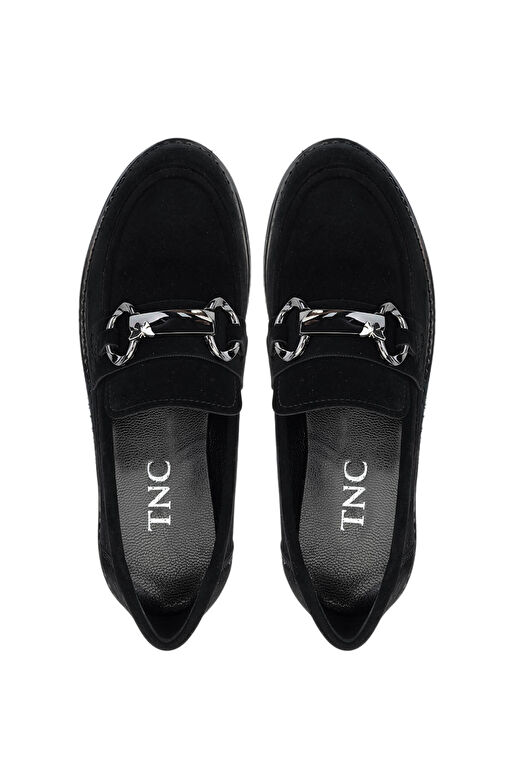 Tamer Tanca Kadın Suni Deri Siyah Süet Loafer Ayakkabı - Görsel 6