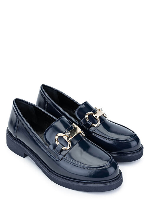 Tamer Tanca Kadın Suni Deri Lacivert Loafer Ayakkabı - Görsel 3