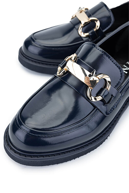 Tamer Tanca Kadın Suni Deri Lacivert Loafer Ayakkabı - Görsel 4